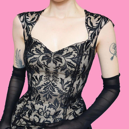 Black & tan lace evening dress UK 16