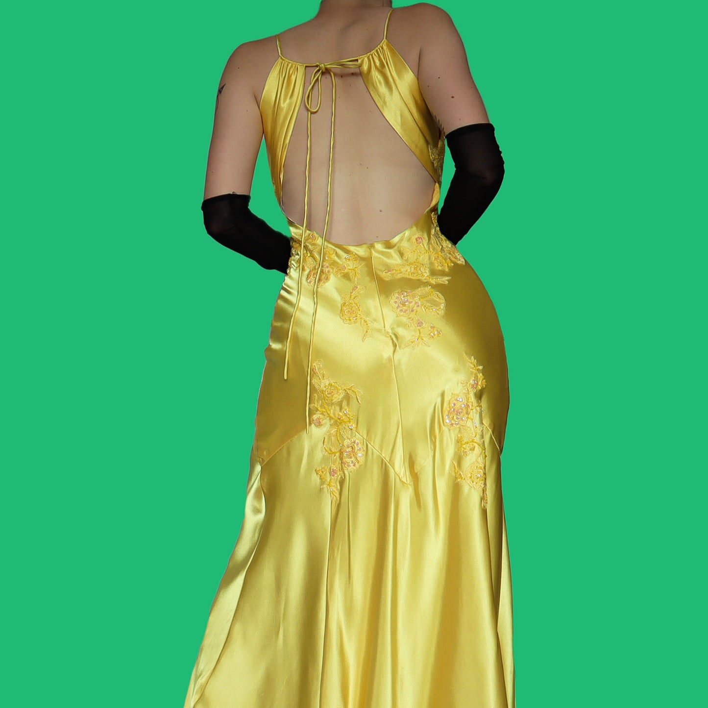 Satin yellow evening dress UK 12