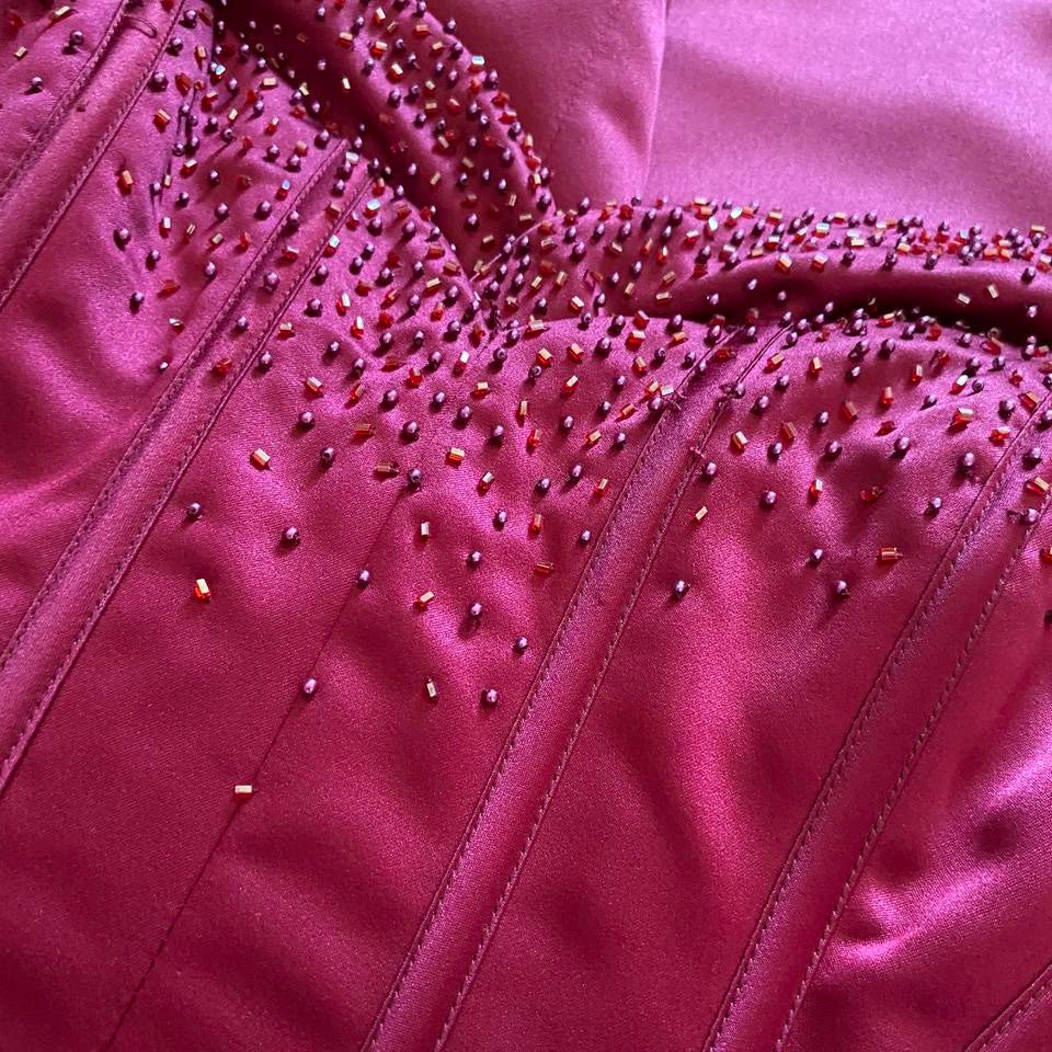 Dark pink strapless corset evening dress UK 10