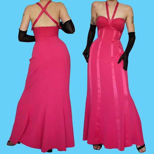 Pink Frank Usher panelled evening dress UK 12