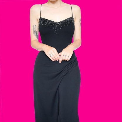 Black Dave & Johnny stretch beaded evening dress UK 10