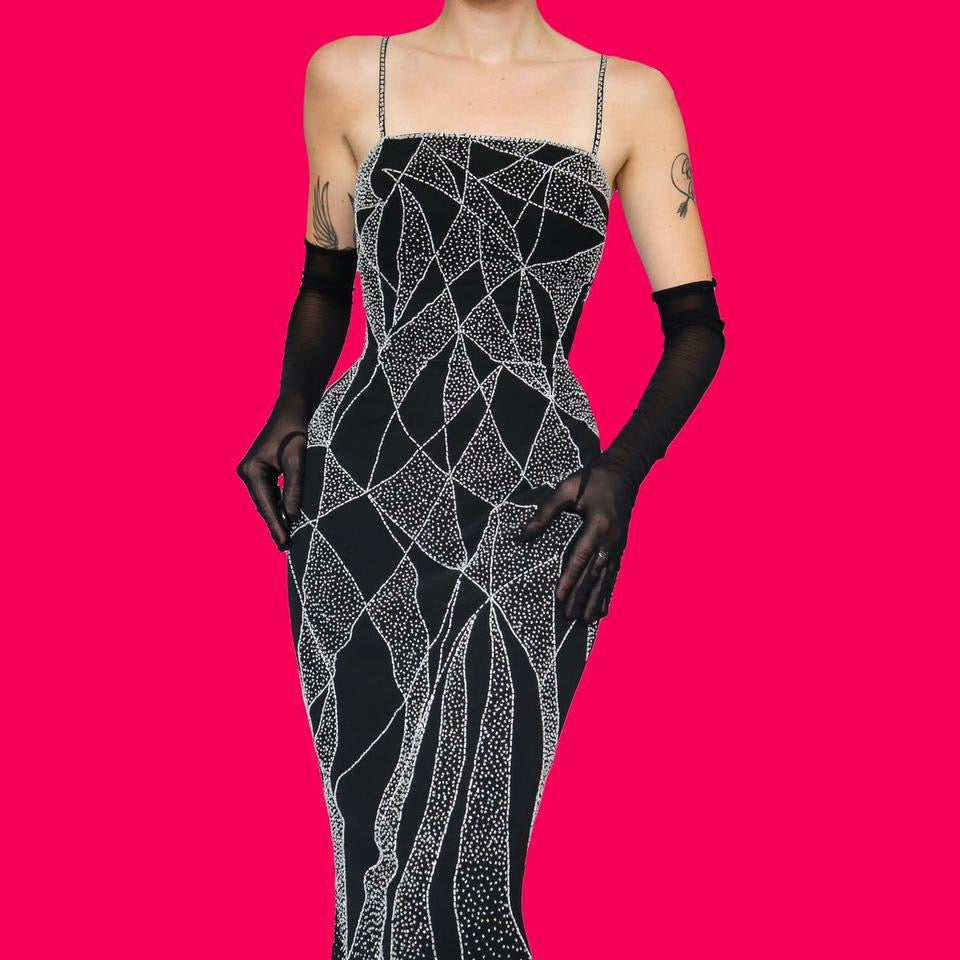 YVE London black beaded evening dress UK 10-12