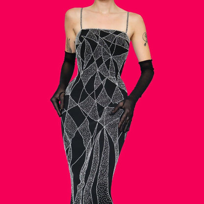 YVE London black beaded evening dress UK 10-12