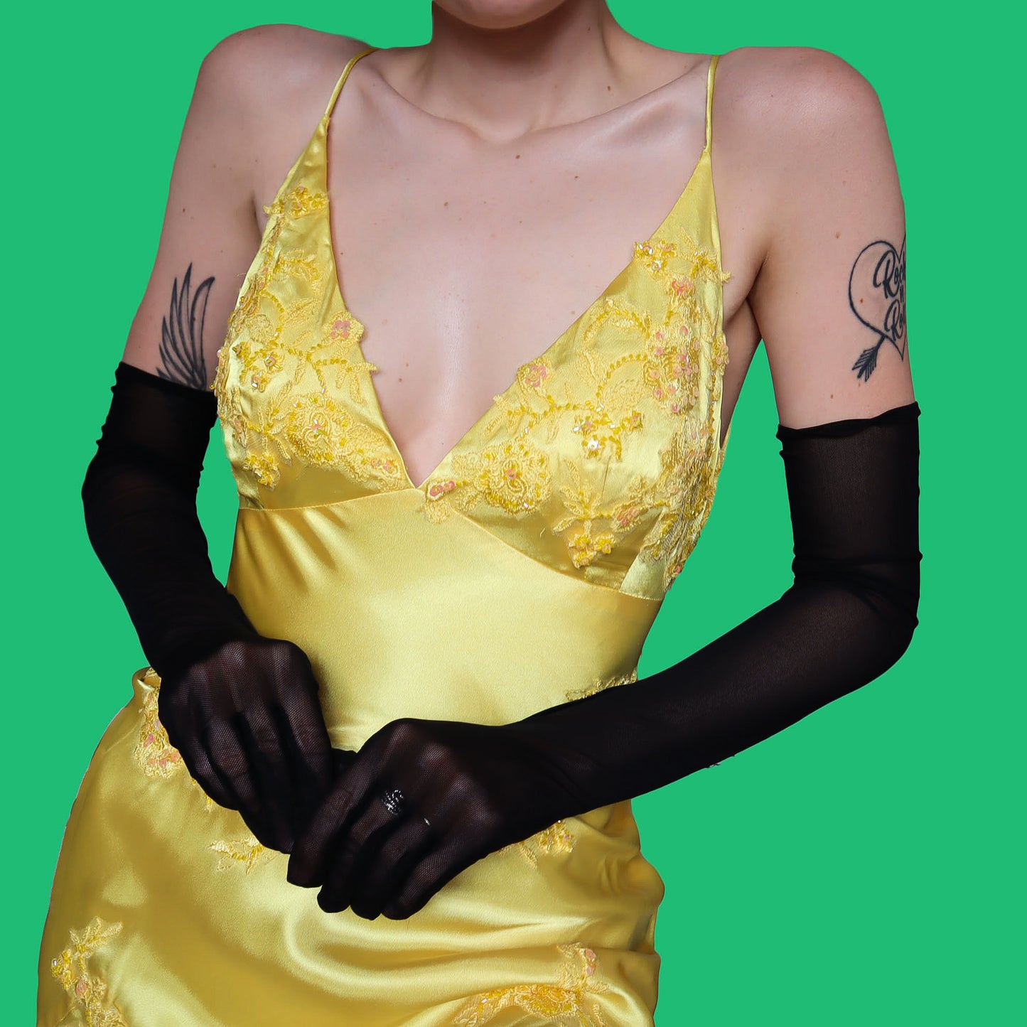 Satin yellow evening dress UK 12