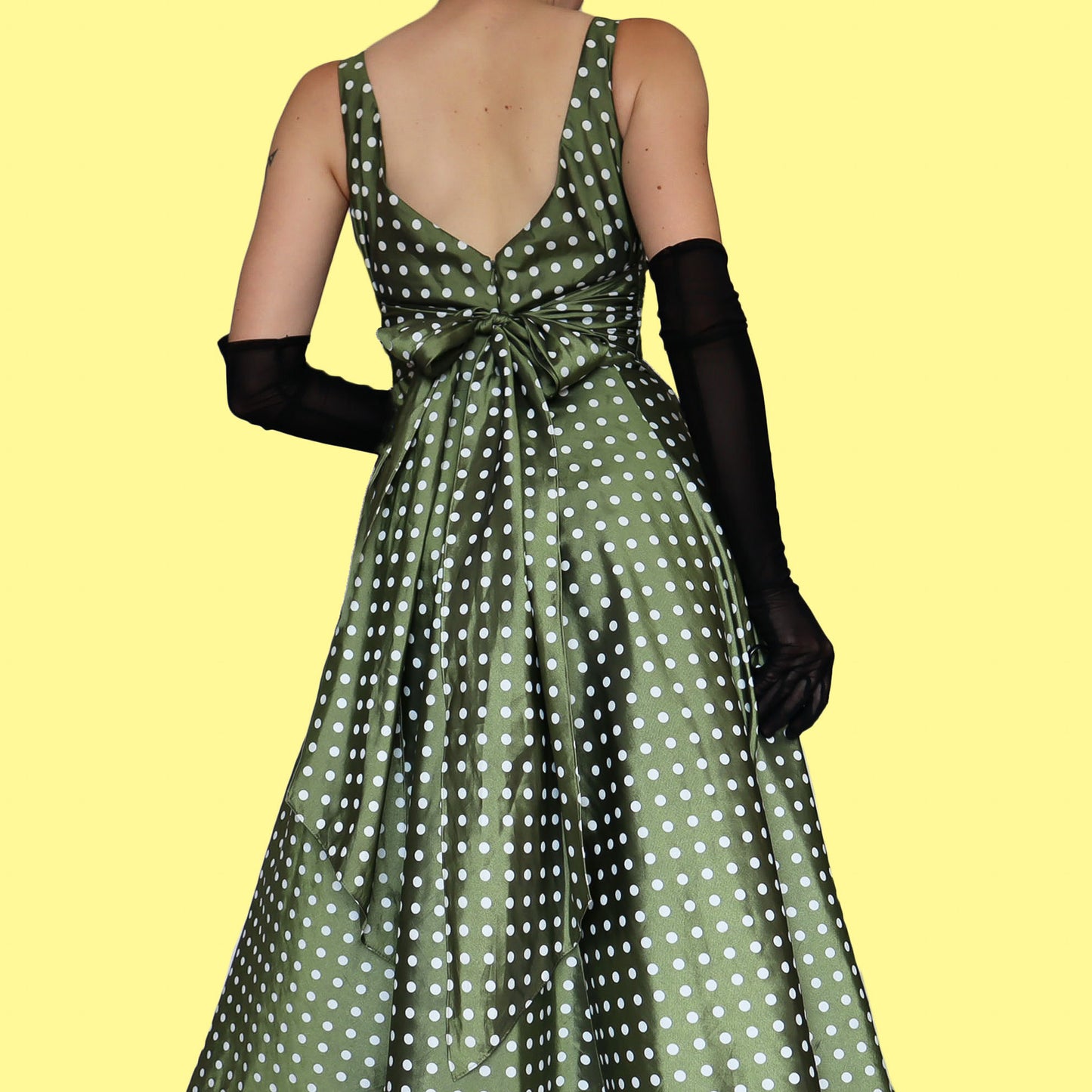 Green polka dot a line midi dress UK 12