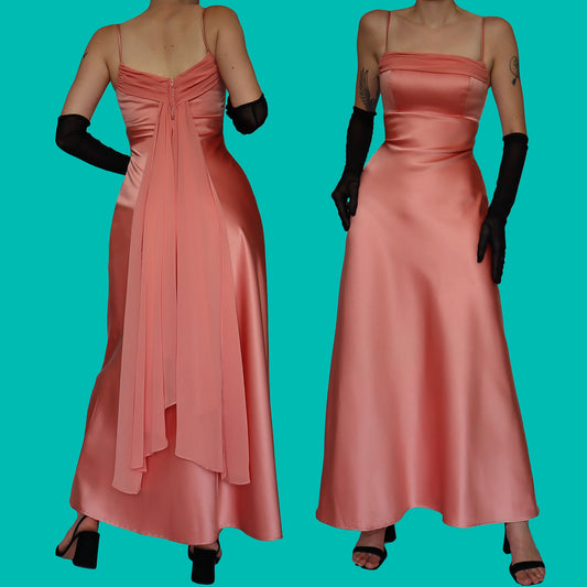 Peach evening dress with trail UK 8