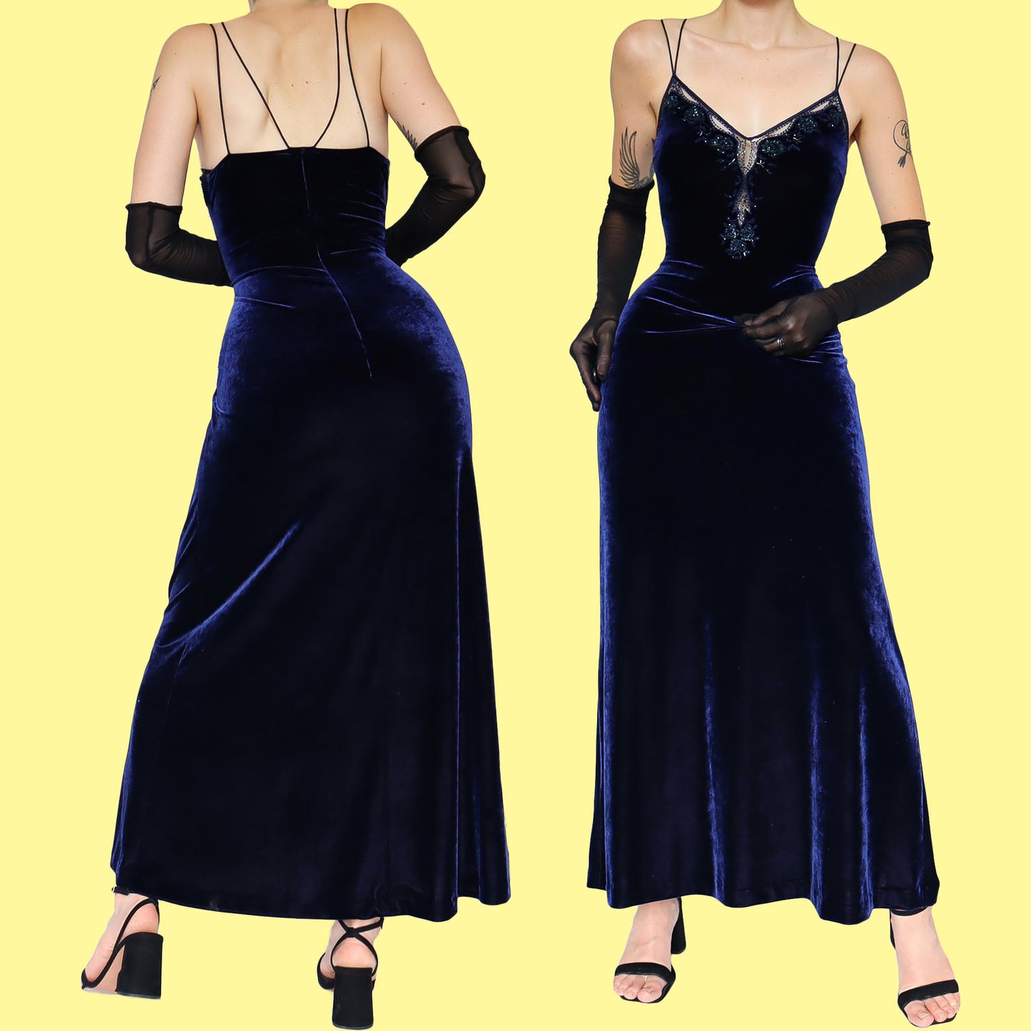 Navy velvet stretch evening dress UK 12