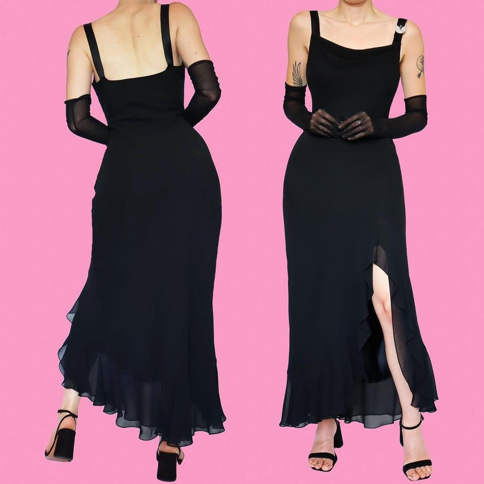 Black chiffon evening dress UK 12