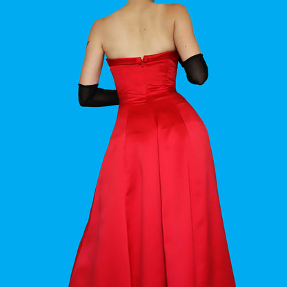 Red strapless a-line evening dress UK 12