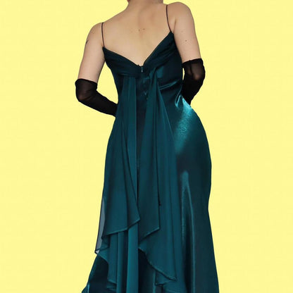 Teal petite slip evening dress UK 8