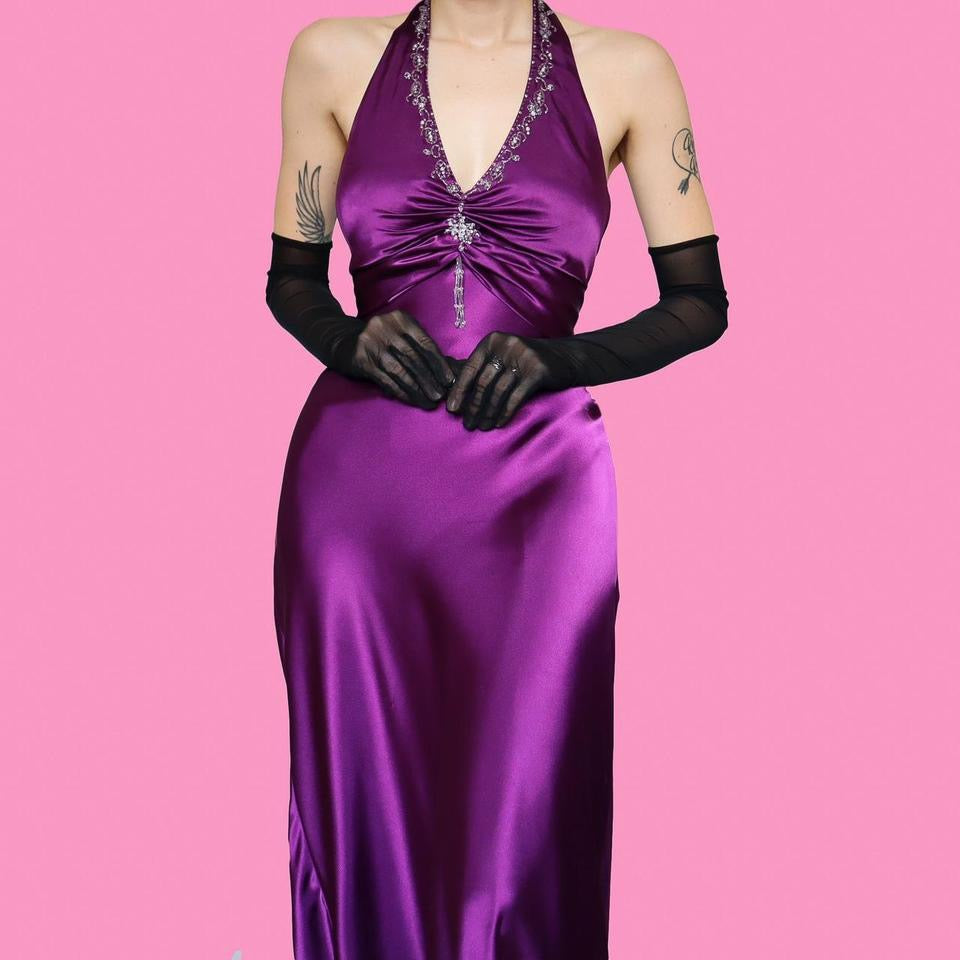 Purple satin evening dress UK 12