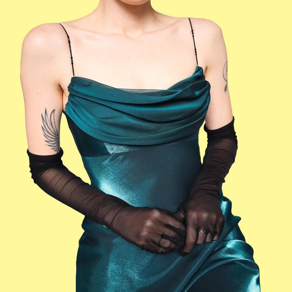 Teal petite slip evening dress UK 8