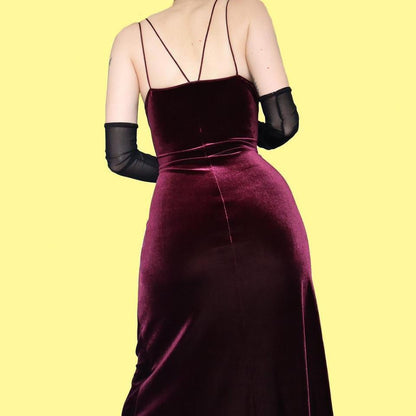 Dark purple velvet evening dress UK 14