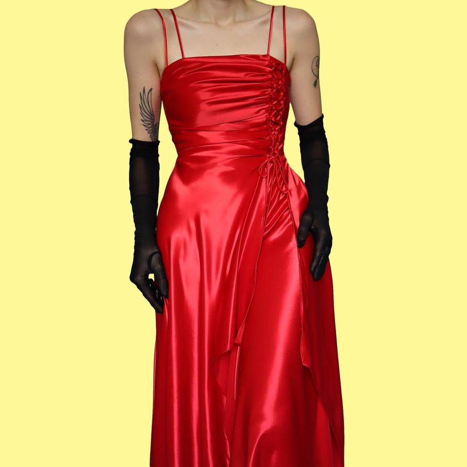 Silky red YVE evening dress UK S