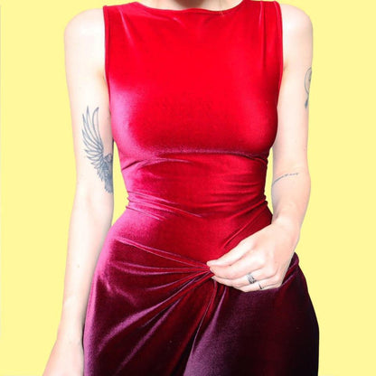 Red & black ombré velvet evening dress UK 12