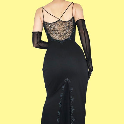 Black Dave & Johnny beaded evening dress UK 12