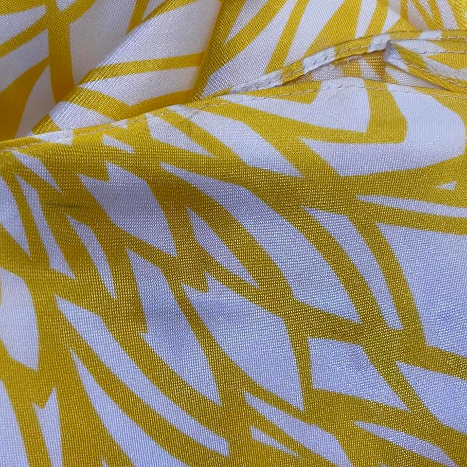 Silky yellow print evening dress UK 8