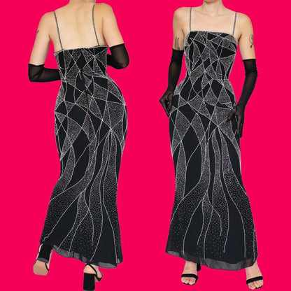 YVE London black beaded evening dress UK 10-12