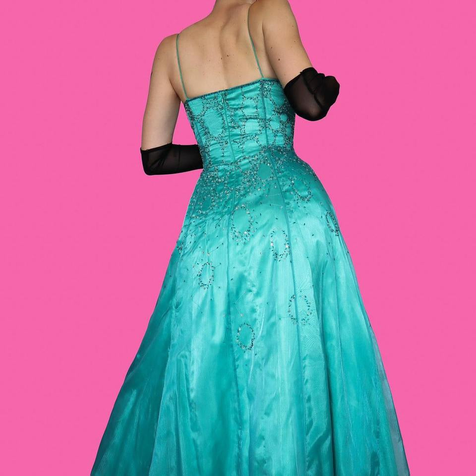 Sapphire beaded a-line dress with shawl UK 12