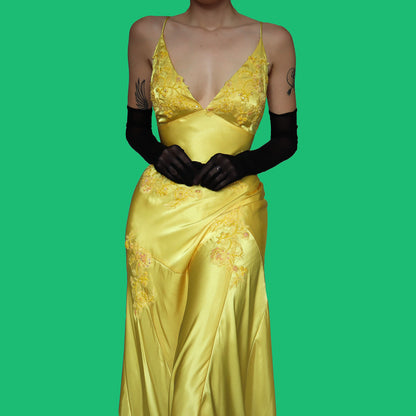 Satin yellow evening dress UK 12