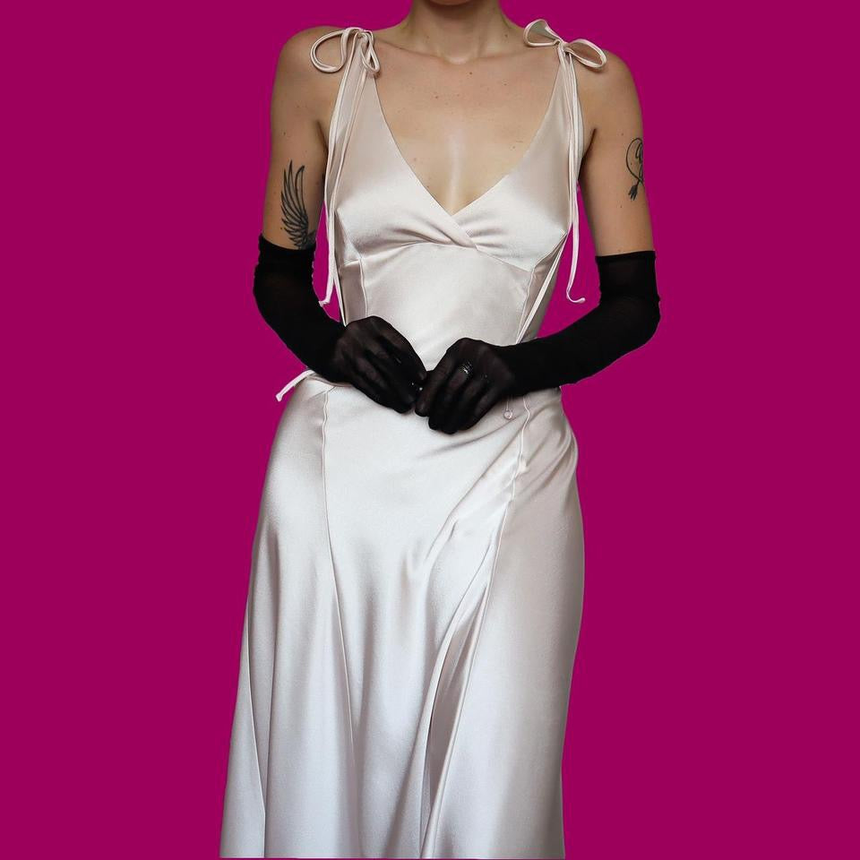 Pink blush satin evening dress UK 12