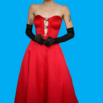 Red strapless a-line evening dress UK 12