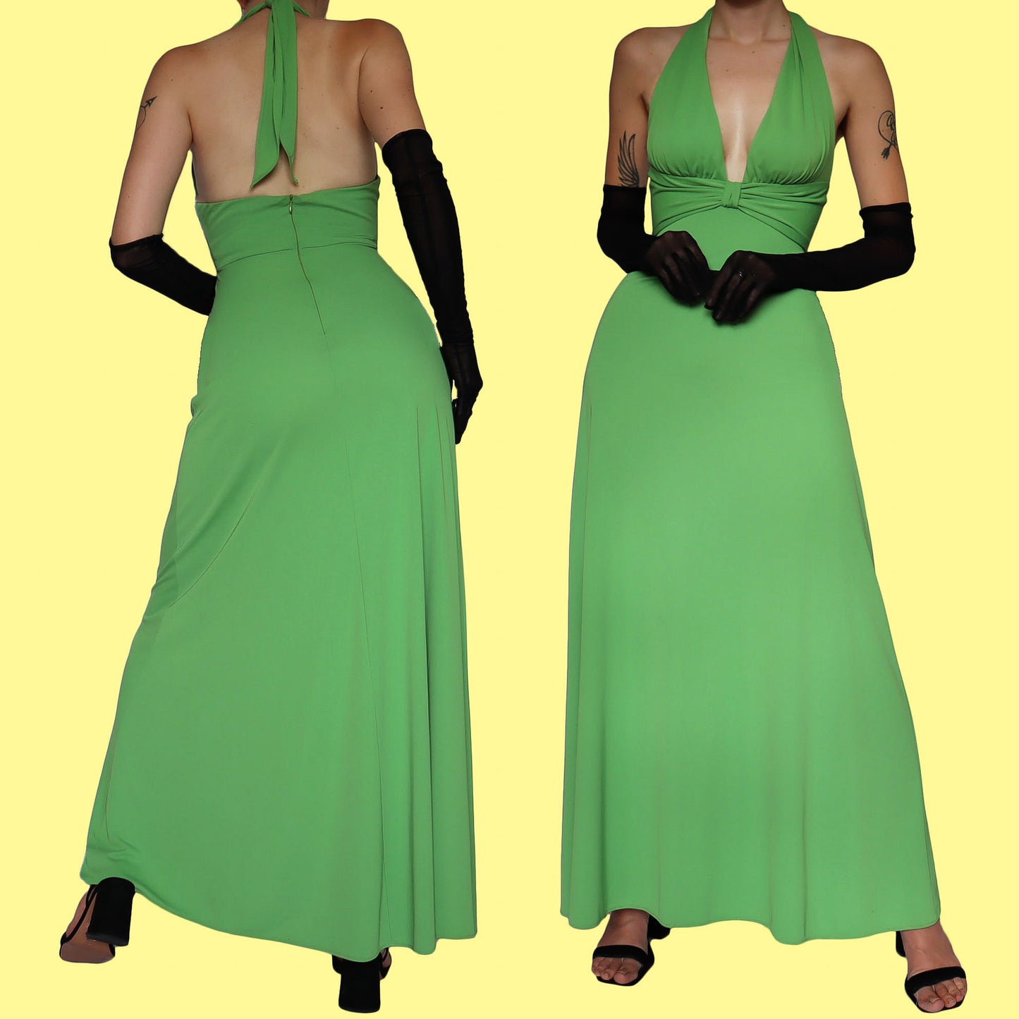 Green halter-neck evening dress UK 6 & UK 8