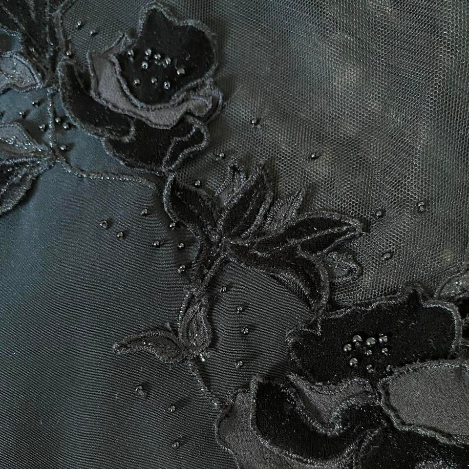 Black sheer bust & back detail evening dress UK 12