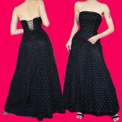 Black glitter strapless a-line evening dress UK 10-12