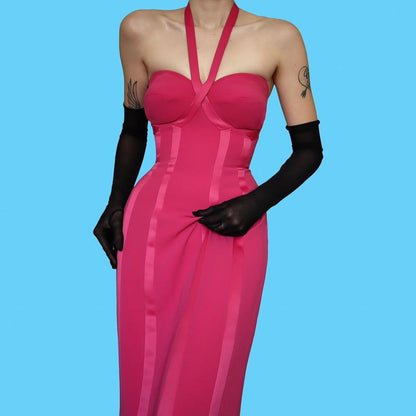 Pink Frank Usher panelled evening dress UK 12