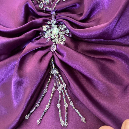 Purple satin evening dress UK 12