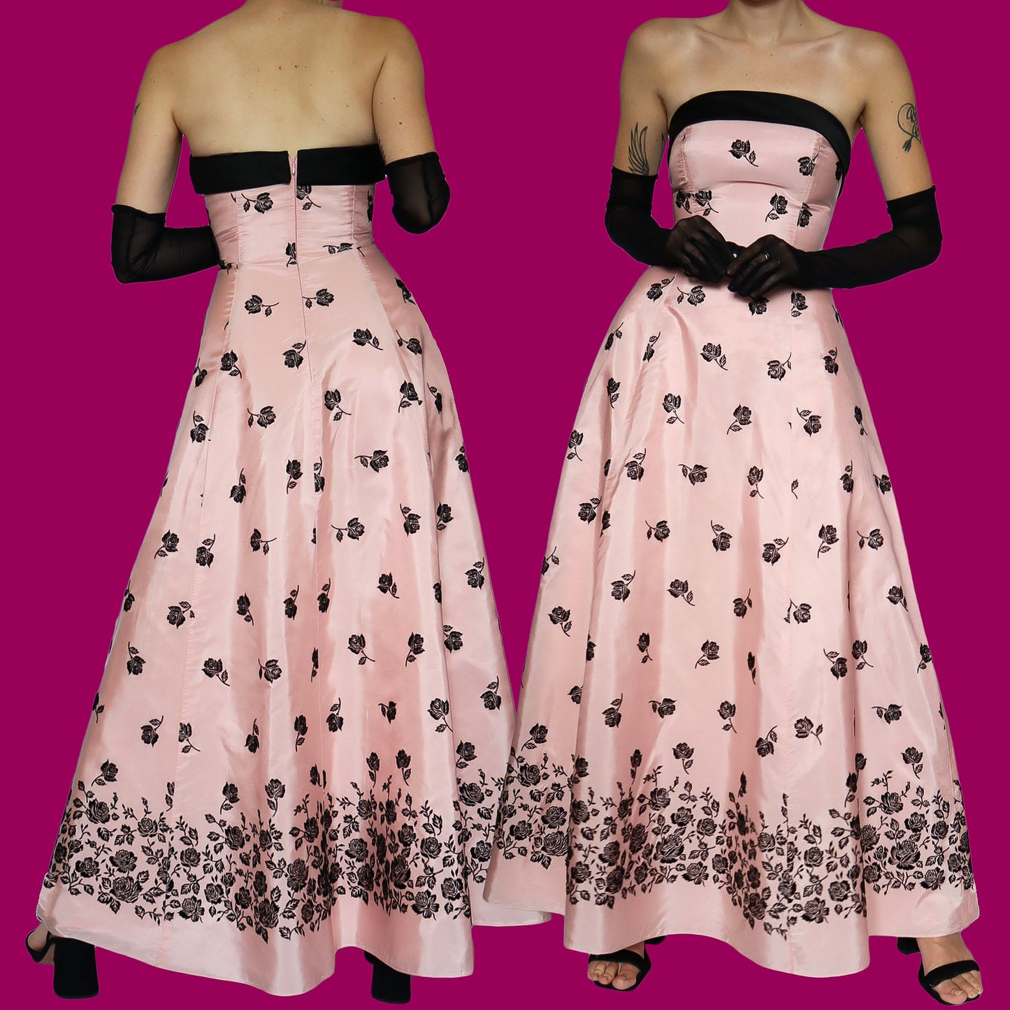 Baby pink Dave & Johnny floral strapless evening dress UK 12