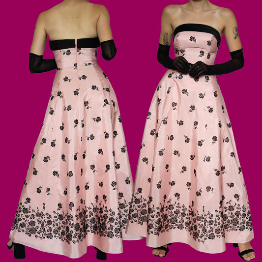 Baby pink Dave & Johnny floral strapless evening dress UK 12