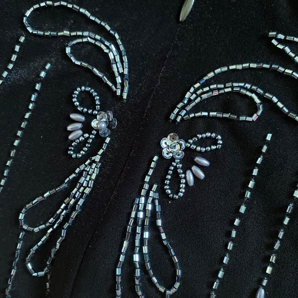 Black Dave & Johnny velvet beaded evening dress UK 12