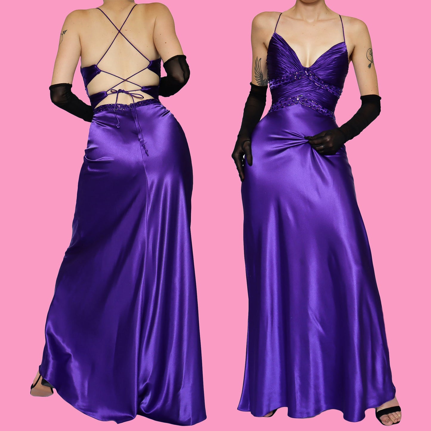 Purple lace up back evening dress UK 8