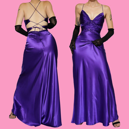 Purple lace up back evening dress UK 8