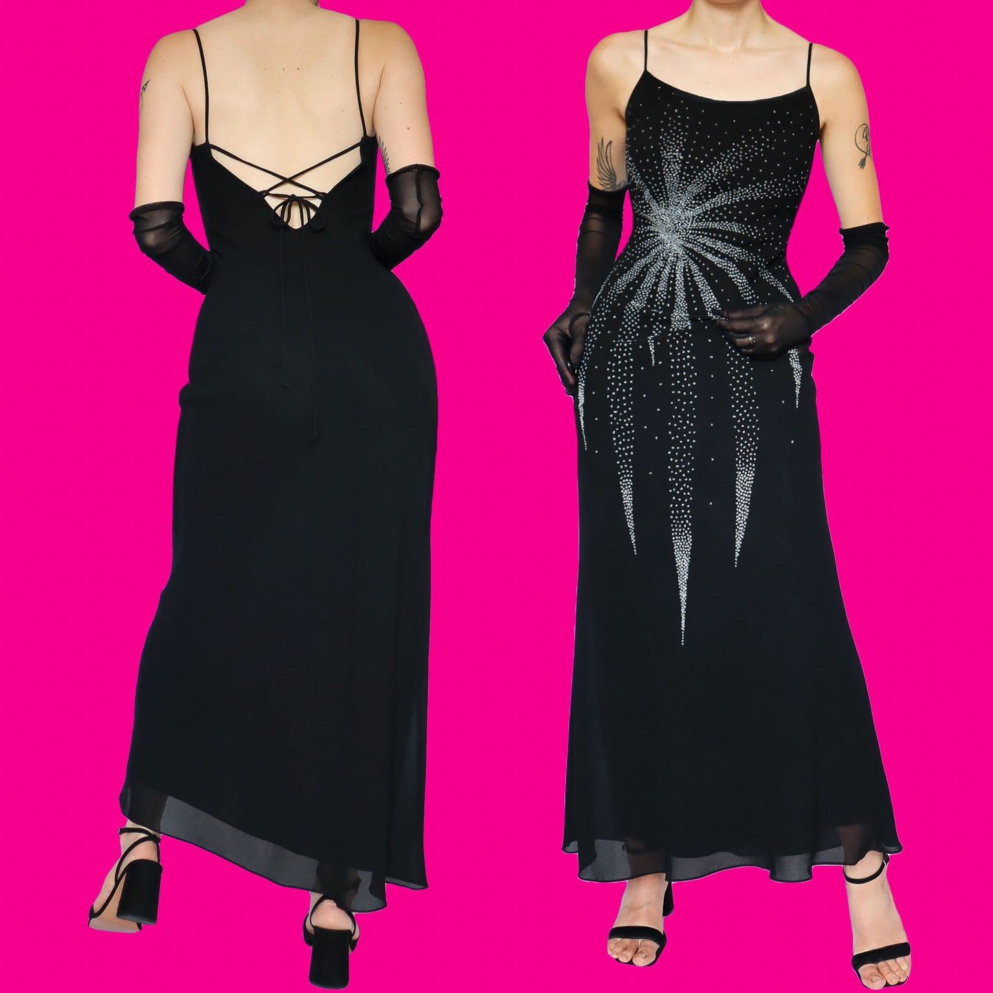 Black YVE beaded evening dress UK 10