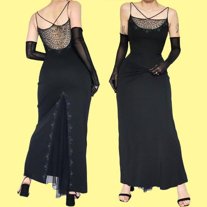 Black Dave & Johnny beaded evening dress UK 12