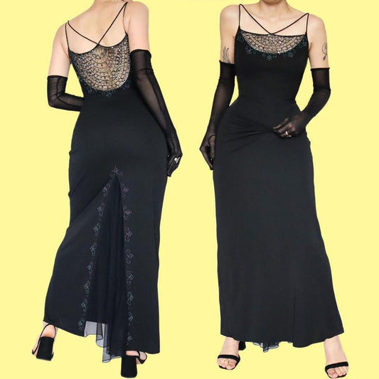 Black Dave & Johnny beaded evening dress UK 12