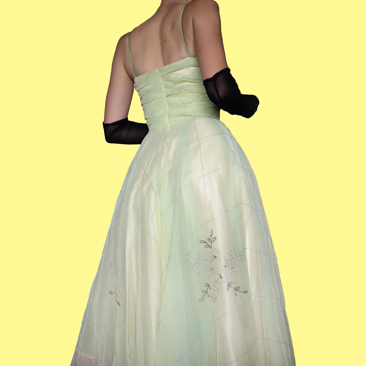 Yellow & green fit and flare midi dress UK 10