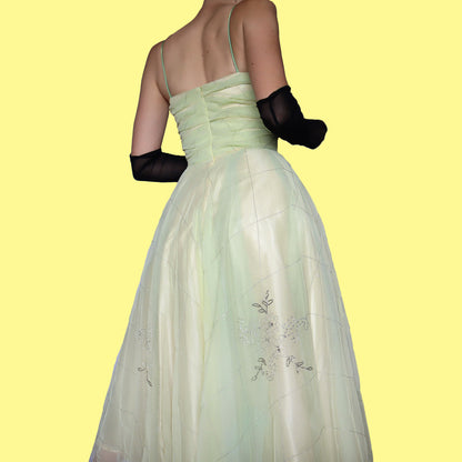 Yellow & green fit and flare midi dress UK 10