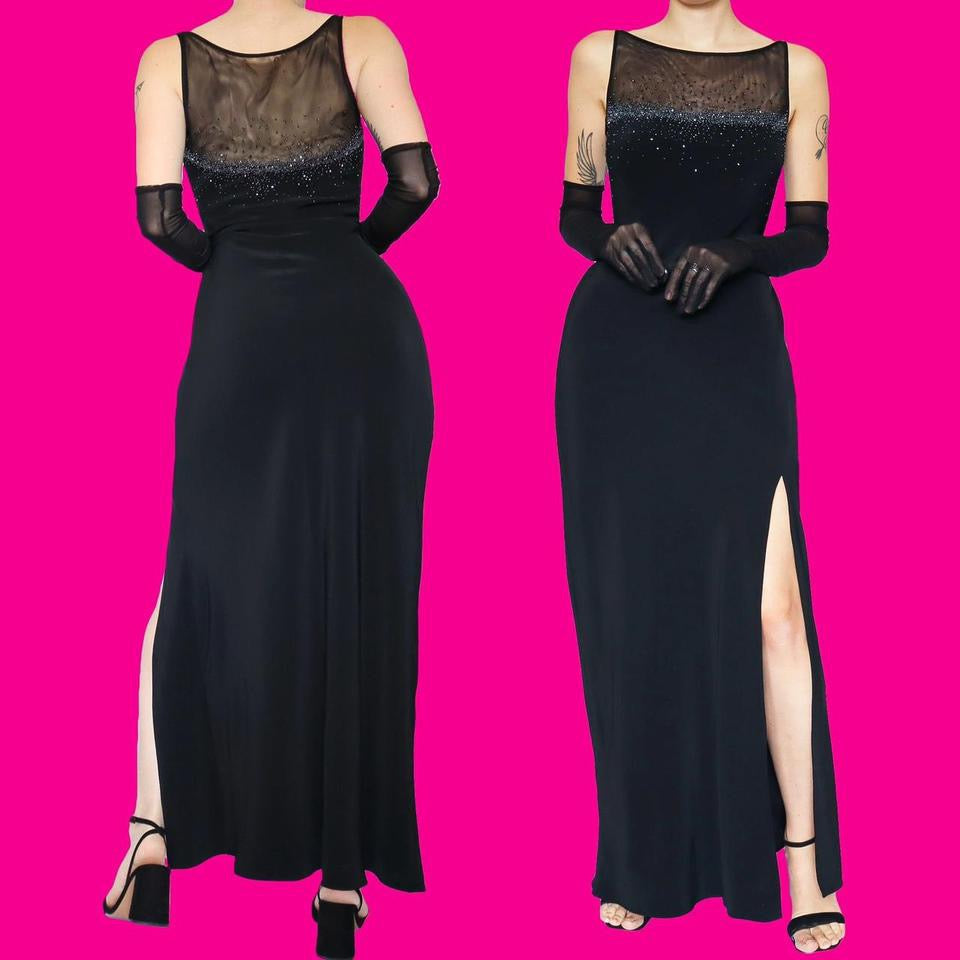 Black beaded evening dress UK 10 & UK 16