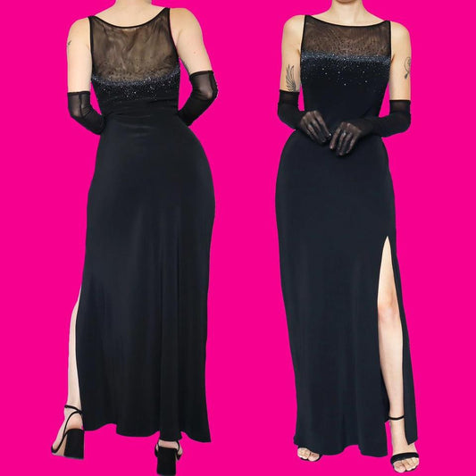 Black beaded evening dress UK 10 & UK 16