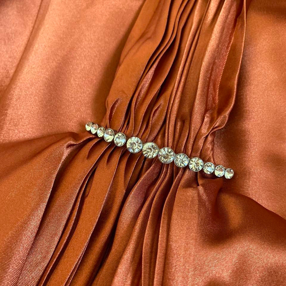 Orange satin halter neck evening dress UK 10