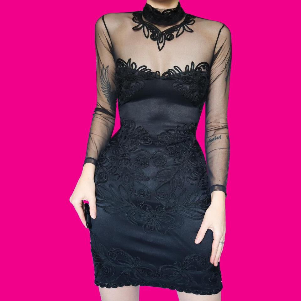 Black long sleeve high neck mini dress UK 12