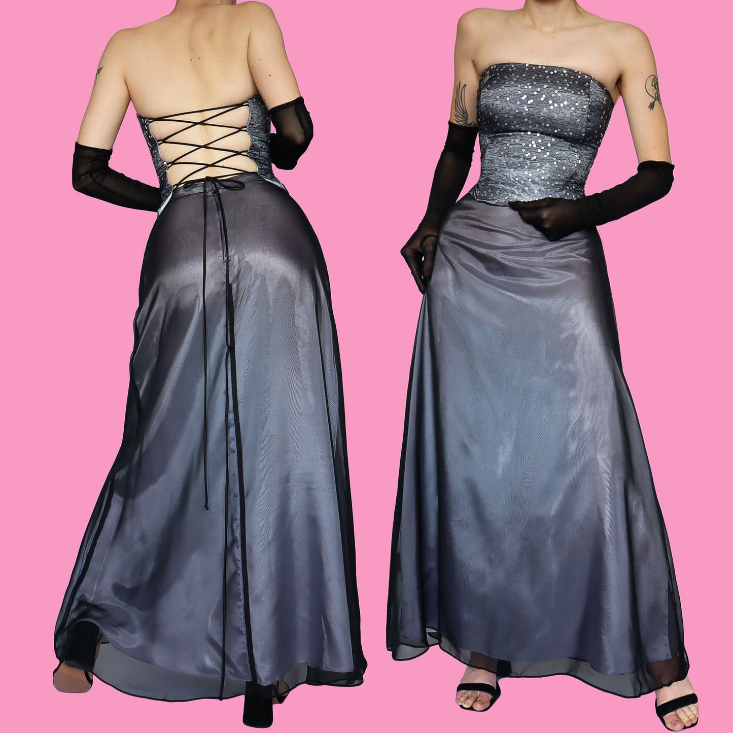 Silver 2 piece skirt & top set UK 12