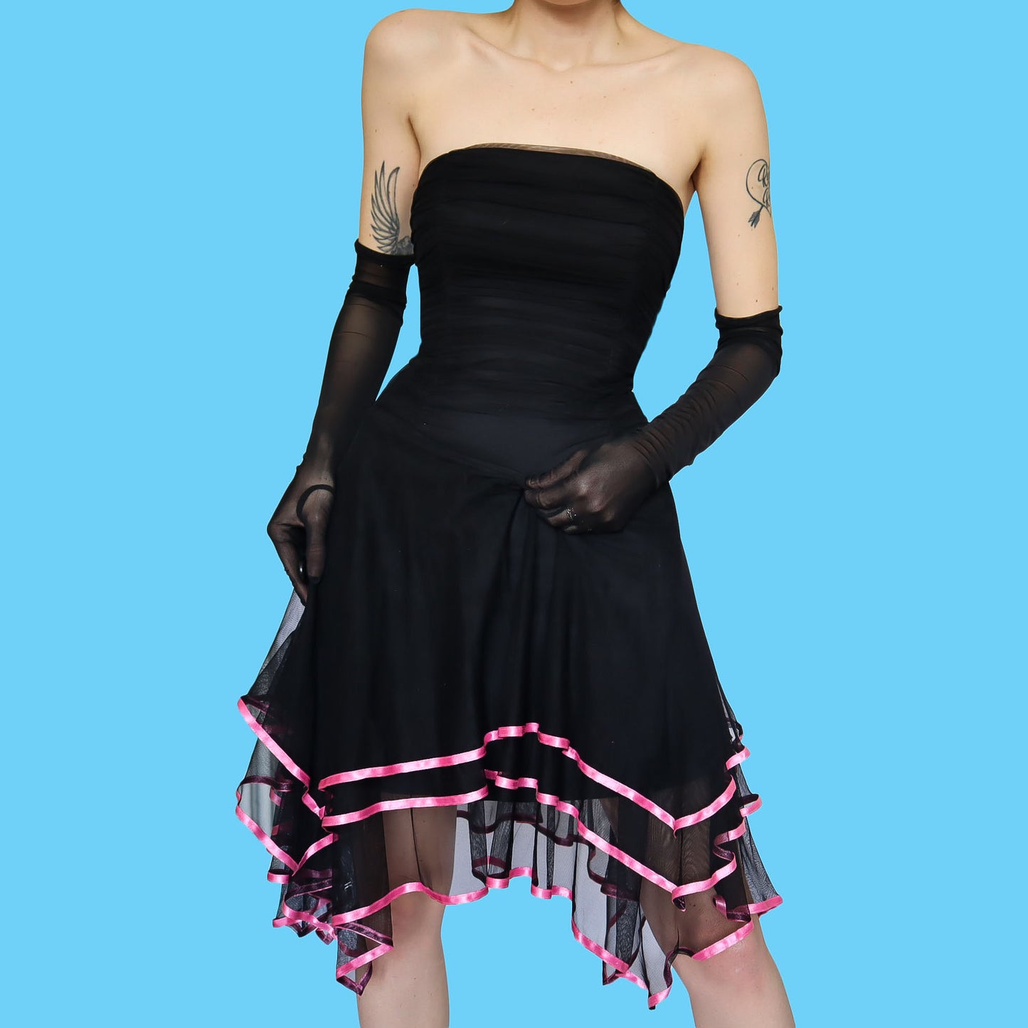 Super cute black strapless midi dress UK S