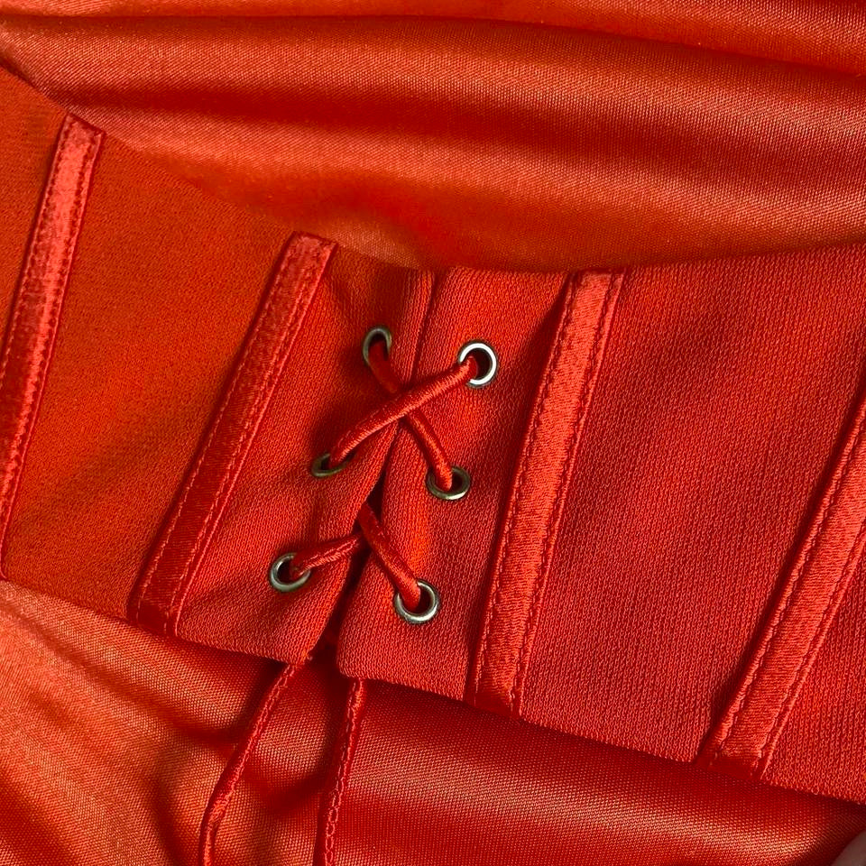 Orange stretch back detail evening dress UK 12