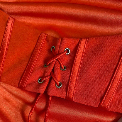 Orange stretch back detail evening dress UK 12