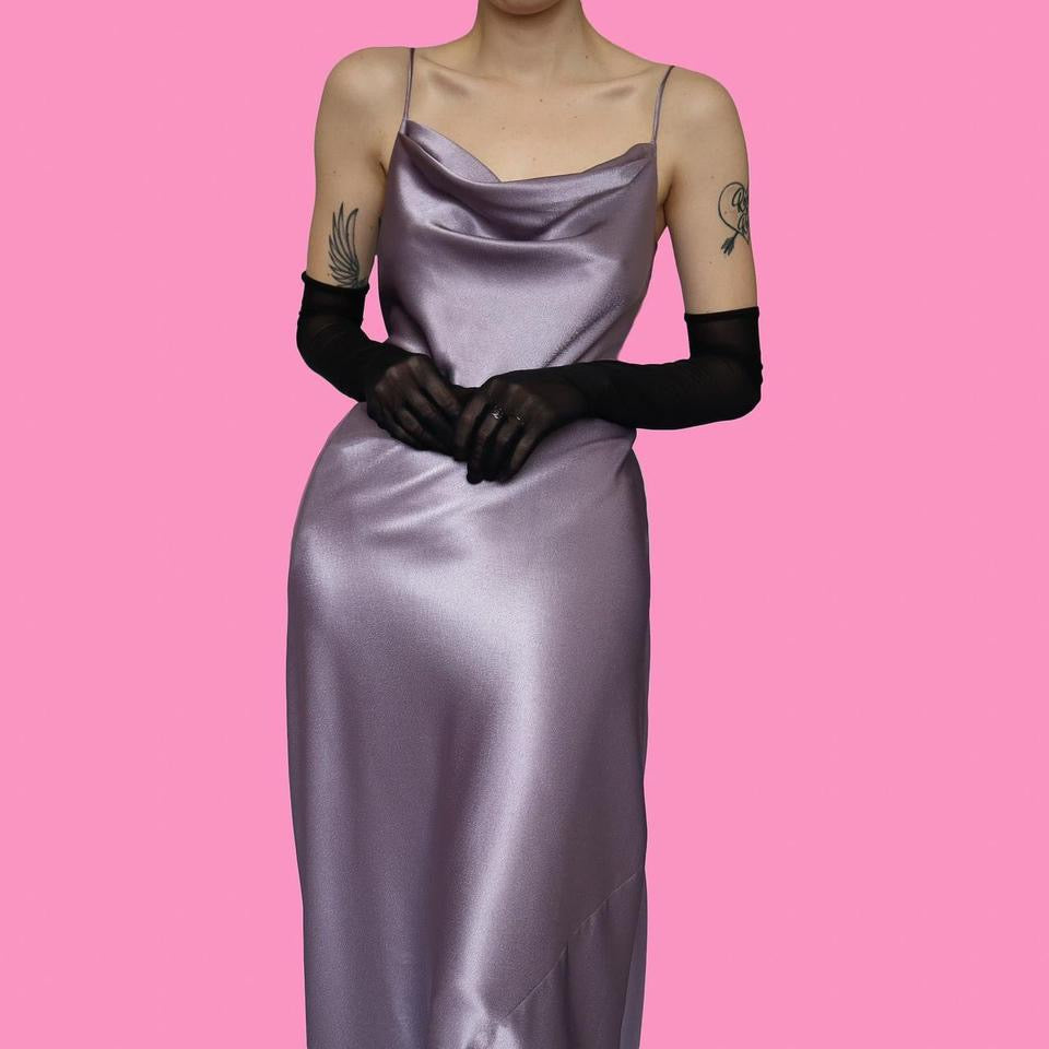 Lilac silky satin slip dress UK 16